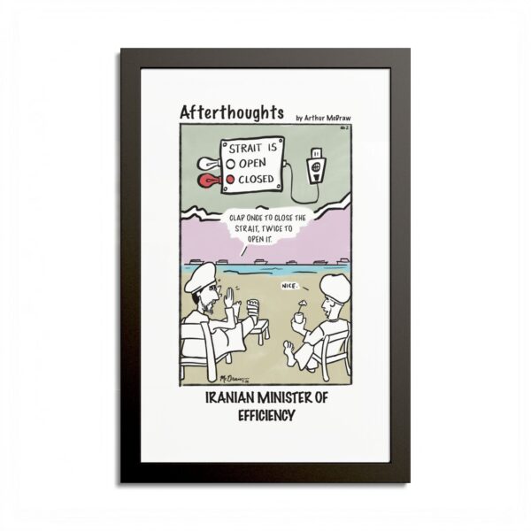 Afterthoughts Comic Poster | No. 2 “Iranian Minister of Efficiency" Colored Frame Art Print